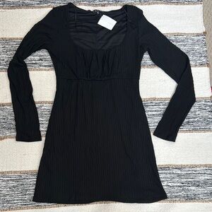 Trixxi Black Pleated Long Sleeve Sheath Dress
